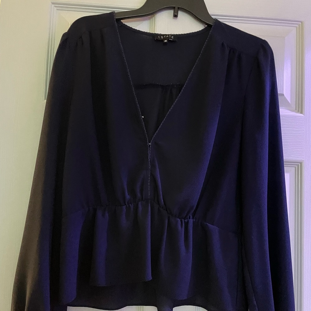 1 state blue peplum style blouse